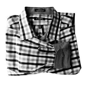 CHAPS Classic Fit Wrinkle Free Grey Black Plaid Men's Button Shirt Sz 18/12 NWOT